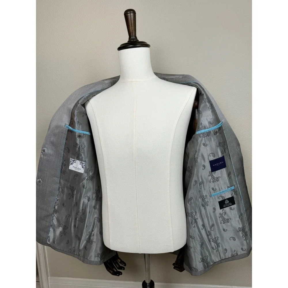 Carven Paris Men's Suit 100-88-170 Silver Gray Wool Silk 2 Piece